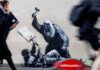 New Banksy artwork appears on court building showing judge attacking protester | UK News